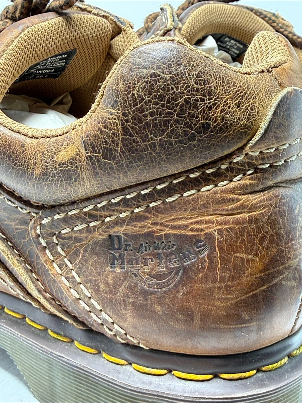 Dr. Martens Brown Leather Derby Shoes with Yellow Stitching Size 13M